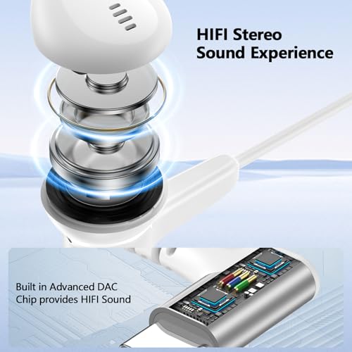 90° Angled USB C Headphones for iPhone Duo 18 17 16 15 Pro Max Wired Earbud - color: White