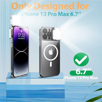 Magnetic Case for iPhone 13 Pro Max Case with LED Built-in Light-Up Selfie Light Rechargeable for TIK Tok/Stream/Makeup/Live/Video- Selfie (2 Models, 3 Level Brightness) Crystal Clear - size: Magnetic Case for iPhone 13 Pro Max