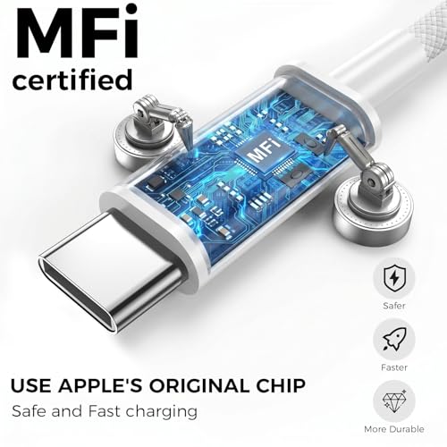 USB C to USB C Cable 10FT 60W Apple MFi Certified Long Fast Woven Charging Cord for Apple iPhone 17/16/15, iPad A16/10th Gen, iPad Pro 13/12.9/11-in, iPad Air, MacBook Neo - size: 10ft