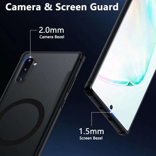 TIANNIUKE Magnetic Case for Samsung Galaxy Note 10,Compatible with MagSafe,Adjustable Kickstand,Translucent Matte Anti-Fingerprint,Shockproof Protective Phone Case - color: Kickstand Black, size: Galaxy Note 10