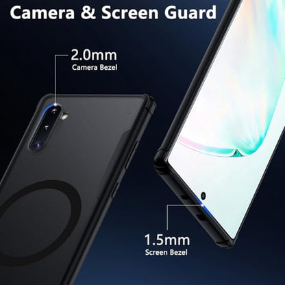 TIANNIUKE Magnetic Case for Samsung Galaxy Note 10,Compatible with MagSafe,Adjustable Kickstand,Translucent Matte Anti-Fingerprint,Shockproof Protective Phone Case - color: Kickstand Black, size: Galaxy Note 10