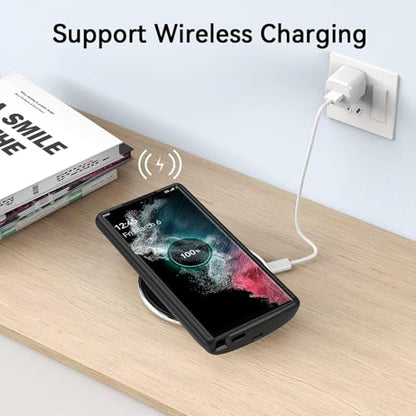 NEWDERY Battery Case for Galaxy S22 Ultra,10000mAh Charger Case | Qi Wireless Charging & 18W Fast Recharging Supported, Powerful Rechargeable Battery Pack for Samsung S22 Ultra 5G-6.8" Black - size: For Galaxy S22 Ultra