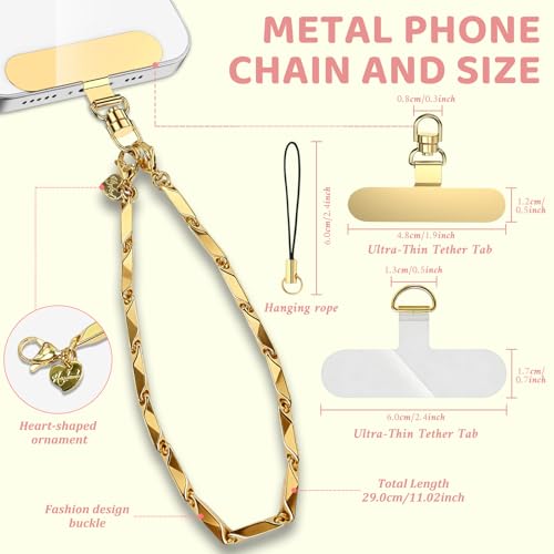 Phone Wrist Strap Phone Charm Strap Metal Phone Chain Tab Welding Process not Easy to Break - color: Gold
