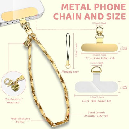 Phone Wrist Strap Phone Charm Strap Metal Phone Chain Tab Welding Process not Easy to Break - color: Gold