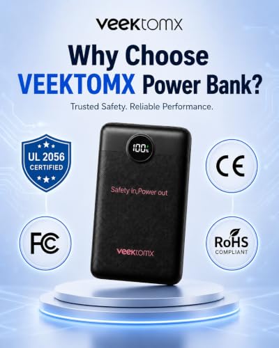 VEEKTOMX 10000mAh Mini Power Bank, 22.5W Fast Charger for iPhone Android - color: Black