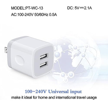 USB Wall Charger, Charger Block, 2Pack 2.1A/5V Dual Port USB Wall Plug Cube - color: white