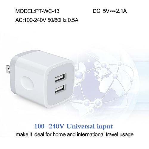 USB Wall Charger, Charger Block, 2Pack 2.1A/5V Dual Port USB Wall Plug Cube - color: white