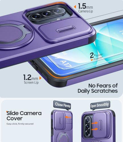 JAME for Samsung Galaxy A17/A16 5G Phone Case with Stand Slide Camera Cover - color: Purple, size: Galaxy A16/A17