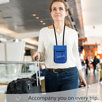 RFID Blocking Travel Neck Wallet Pouch and Passport Holder, Travel Neck Pouch Passport Holder for Women & Men - Blue - color: Blue
