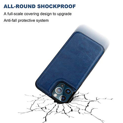 ONETOP for iPhone 12 & iPhone 12 Pro Wallet Case with Card Holder,Blue | Kickstand,ID/Cash Holder,Case Wallet with Card Slots,Double Magnetic Clasp,Durable PU Leather Shockproof Cover for Women Men - color: Blue