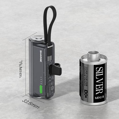 Mini Power Bank 5000mAh for iPhone, 22.5W Built-in Cable Portable Charger - color: Black