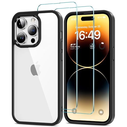 HOOMIL Case for iPhone 14 Pro Max Phone Cover with 2-Pack Tempered Glass Screen Protector, Non-Yellowing, Drop Protection, Anti-Scratch, Transparent, Hard Back - Black Clear - color: Black, size: iPhone 14 Pro Max