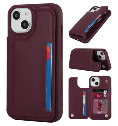 iCoverCase Compatible with iPhone 14 Case with Card Holder, Wallet Case for Women Men RFID Blocking PU Leather Protective Phone Case 6.1 Inch (Wine Red) - color: Wine Red