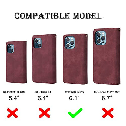 RANYOK Wallet Case Compatible with iPhone 13 Pro (6.1 inch), Premium PU Leather Zipper Flip Folio Wallet RFID Blocking with Wrist Strap Magnetic Closure Built-in Kickstand Protective Case (Pink) - color: Pink
