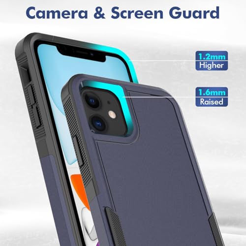 for iPhone 11 Case: Dual Layer Protective Heavy Duty Cell Phone Case Shockproof Rugged Bumper Tough with Screen Protector - 16ft Military Grade Drop Tested for Appple iPhone 11 (6.1 inch), Blue - color: Navy Blue (PC) + Black (TPU)