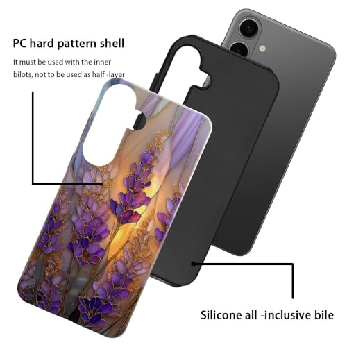 Compatible with Samsung Galaxy S26 Case,Glossy Case All-Round Protection Shockproof Anti-Scratches TPU Cover,Cases for Man Woman-Stained Glass Lavender in Bloom - color: Stained Glass Lavender in Bloom, size: Galaxy S26
