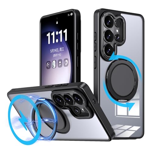 360 Rotatable Magnetic Stand for Samsung Galaxy S26 Ultra Case with Ring Kickstand, Compatible with Magsafe,Military Grade Shockproof Translucent Protective Case - 6.9 inch,Black - color: Black, size: For Samsung Galaxy S26 Ultra
