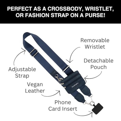 Save the Girls Clip & Go Phone Lanyard Crossbody Strap with Wallet, Navy - color: Neutral Navy Strap