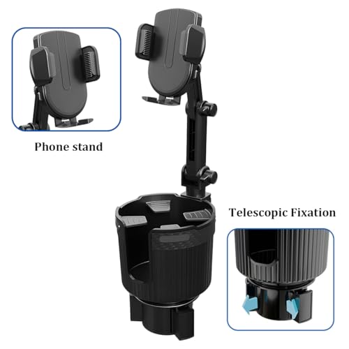 Adjustable Cup Holder Phone Mount 2-in-1 Vehicle Stand Black - color: Black