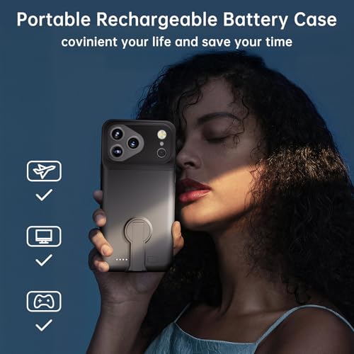 GIN FOXI for iPhone 17 Pro Max Battery Case with Stand, Charging Case Charger 8500mAh Ultra-Slim Lightweight Powerful Battery Pack 15W Fast Rechargeable Anti-Fall TPU Juice Box (6.9") Black