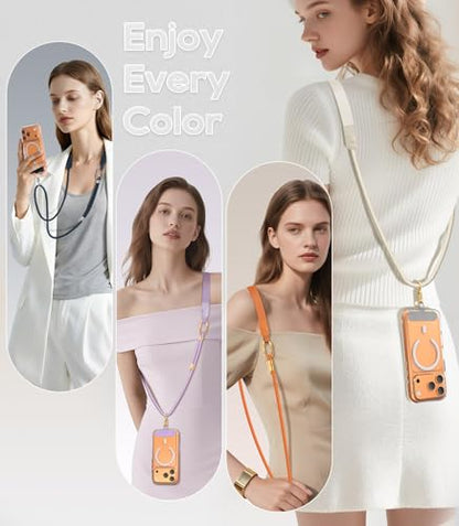 Phone Lanyard Crossbody with Phone Tabs, Adjustable Cellphone Lanyard with Skin-Friendly Neckband and Metal Carabiner - color: Orange