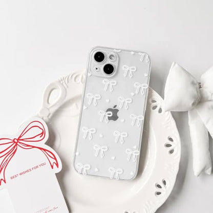 NITITOP Compatible with iPhone 13 Case Clear Cute Bow Ribbon Love Heart Pattern for Women Girls Bowknot Full Camera Lens Soft TPU Slim Shockproof Protective Cover - White - color: White, size: iPhone 13