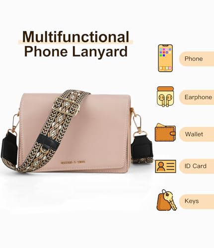 TiMOVO Clip and Go Phone Strap Crossbody with Leather Wallet, Adjustable Anti-Theft Lanyard with Pouch for Most Phone Case - color: Black & Brown