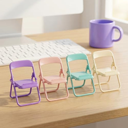 4Pcs Mini Folding Chair Phone Stand, Candy Color Portable Foldable Mobile Holder, Cute Creative Desk Accessory for Cellphones