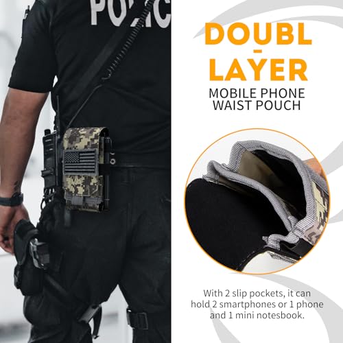 Dual Tactical Phone Pouch Molle Phone Holster Double Capacity Holder Universal Utility EDC Pouch for iPhone 17 Pro Max/17 Pro/16 Pro Max/16 Pro/15 Pro Max/15 - color: Gray Camo