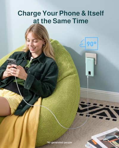 charmast 10000mAh Portable Charger with Built-in Cables and AC Wall Plug - color: Cyan