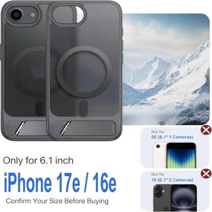 Eastinbox Magnetic iPhone 17e & 16e Case with Stand, Gray | Shockproof, Compatible with MagSafe, Military-Grade Protection, Anti-Yellowing, Phone Case for iPhone 17 e/16 e 6.1" - color: Stand Gray