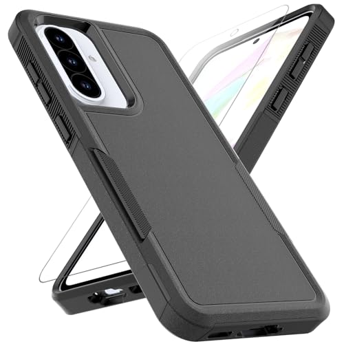 for Samsung Galaxy A37 / Galaxy A36 5G / Galaxy A57 5G Case: Dual Layer Protective Heavy Duty Cell Phone Cover Shockproof Rugged with Screen Protector - Military Protection Bumper Tough, Black - color: Black (PC) + Black (TPU)