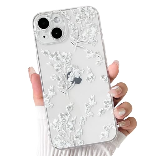 NITITOP Compatible for iPhone 13 Mini Case Cute Clear Flower - White | Floral for Girls Women, Girly, Aesthetic, Soft TPU, Full Camera Lens, Protective, Shockproof Phone Cover - color: White, size: iPhone 13 Mini