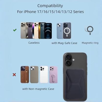 Magnetic Wallet for MagSafe with Stand, RFID Blocking, 2 Card Holder, Slim Leather, Compatible with iPhone 17 16 15 14 13 12 Series - color: black small support