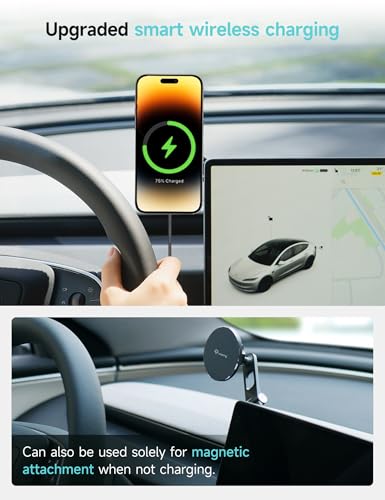 TPARTS Foldable Magnetic Phone Holder Car Mount for Tesla 3/Y/X/S - color: Mag safe Wireless Charger
