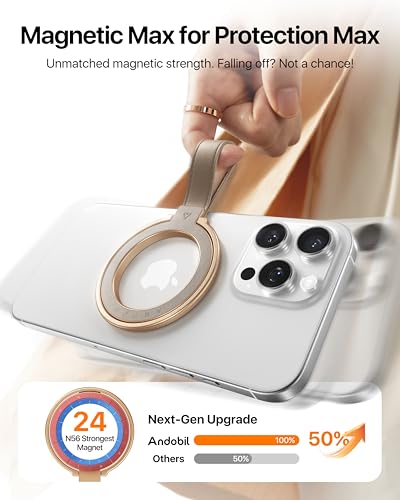 andobil 2026 Premium Leather Magnetic Phone Grip Holder for MagSafe, Stable - color: greige