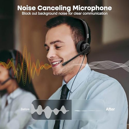 MAIRDI Phone Headset with 2.5mm & 3.5mm Connector for Deskphone Cell Phone PC Laptop, Mono Call Center Office Headset with Noise Cancelling Microphone