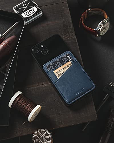 VULKIT Phone Card Holder Wallet Leather Adhesive Pocket RFID Blocking Credit Card Sleeves Stick Back of Phone Smartphones - color: Navy