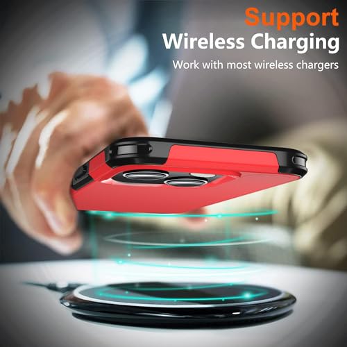 Shockproof for iPhone 15 Case,[15 FT Military Grade Drop Protection],with 2X [Tempered Glass Screen Protector ] with Air Bumpers Full-Body Protective Phone Case,Red Black - color: Red Black