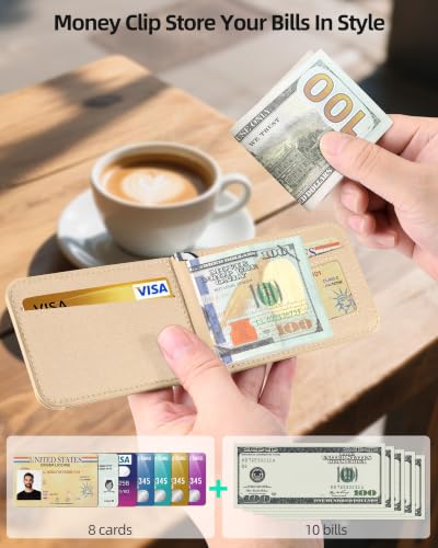 for MagSafe Wallet with Money Clip, ID Window & 8 Card Holder | Stronger Magnetic Wallet for iPhone 17/16/15/14/13/12 Series, RFID Blocking, for iPhone Wallet with Adjustable Stand - color: Gold