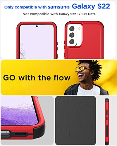 AICase for Galaxy S22 Case,Heavy Duty Rugged Pocket-Friendly Phone Case,Durable Military Grade Protection Shockproof/Drop Proof/Dust-Proof Protective Cover for Samsung Galaxy S22 6.1“ (Red/Black) - color: Red/Black Case