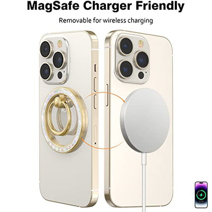 Allengel Magnetic Phone Grip for Mag Safe, Magnetic Ring Holder Compatible with Mag Safe Phone Ring, 360°Rotating Finger Kickstand for iPhone 17 16 Pro Max 15 14 13 12 & Android(Gold Bling Silver) - color: gold bling silver