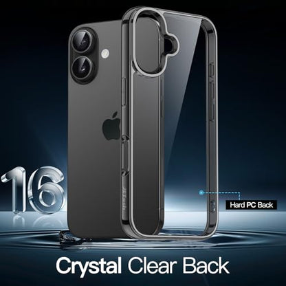 JETech Case for iPhone 16, Anti-Yellowing, Black | Shockproof Protection, Scratch Resistant Hard PC Back, Durable Transparent TPU Bumper - color: Black, size: iPhone 16