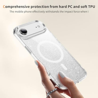 LEMAXELERS Magnetic Clear Glitter Case for iPhone 17 Air -Clear SF | Compatible with MagSafe, Crystal Sparkly Bling Clear TPU Bumper Hard PC Slim Shockproof Protective Cover - color: Clear, size: iPhone Air