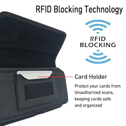 DpS Cell Phone Holster for iPhone 16/15/14/13/12 Pro Max & Plus,Galaxy S24/23/22 +Plus&FE,with RFID,with Belt Clip, Rugged Nylon Carrying Pouch w Card Holder,(Fits Otterbox Cover on),Black (Large) - size: Large