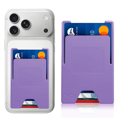 Slim Adhesive Cell Phone Wallet with Built-in Metal Plate - RFID Blocking Credit Card Holder for Phone Case - Plastic Wallet for Phone Holds 3 Cards Securely (Purple) - color: Lavender