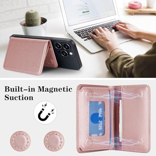 Lipvina For iPhone MagSafe Wallet with Kickstand - Magnetic Card Holder RFID Blocking Compatible with iPhone 17/16/15/14/13/12 Series Pro/Max/Plus (Pink) - color: Pink