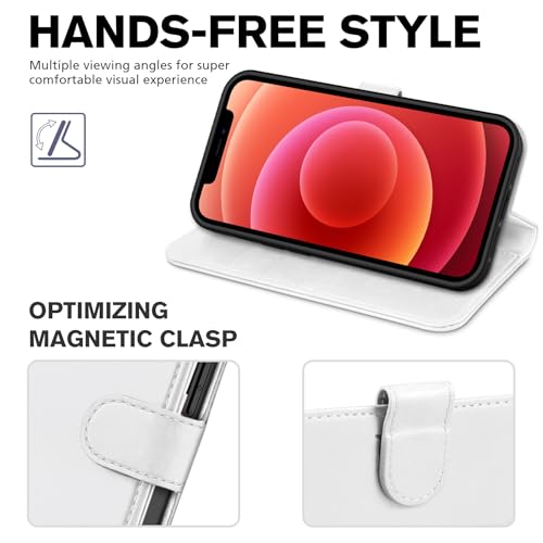TUCCH Wallet Case for iPhone 12 Pro/iPhone 12 (6.1"), 3 Card Slots, White | RFID Blocking, Viewing Stand, Shockproof TPU Shell, PU Leather, Magnetic Closure, Protective Folio Flip Cover - color: White