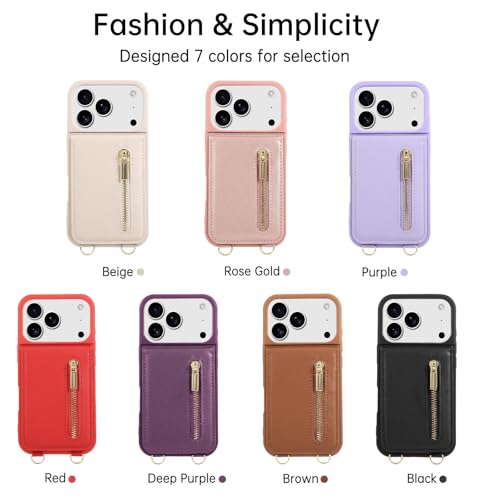 Crossbody Wallet Case for iPhone 17 Pro with Lanyard Strap Card Slot Holder RFID Blocking Kickstand,Magnetic Flip Folio Zipper Purse Case, PU Leather Cover Handbag,Beige - color: Beige, size: iPhone 17 Pro(6.3")