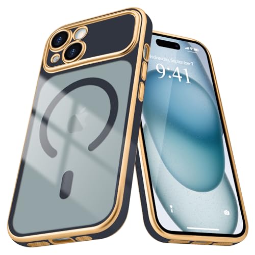 for iPhone 15 Case Clear Compatible with MagSafe, Blue | Magnetic Plating Clear Luxury Elegant Cover for Women men. Slim Soft TPU Shockproof Protective phone case - color: Blue, size: iPhone 15